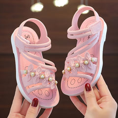JIAGEYA Flower Decor Open Toe Sandals Lightweight Wear resistant Sandals Girls