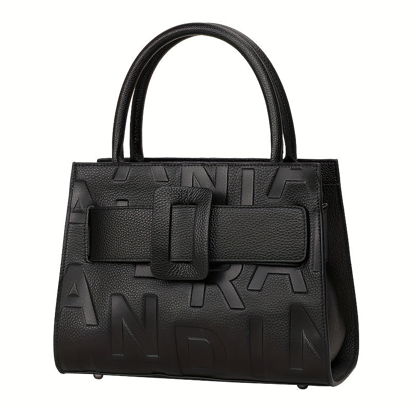 Minimalist Embossed Tote Bag Satchel with Buckle for Work