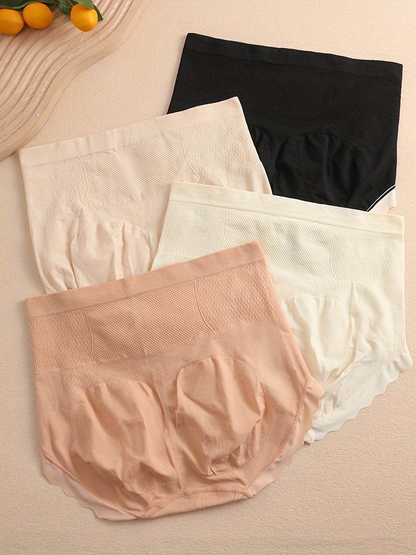 4pcs Scallop Trim Briefs Breathable Intimates Panties Women's Lingerie