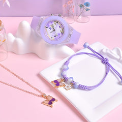 Butterfly LED Watch Set for Girls with Bracelet & Necklace