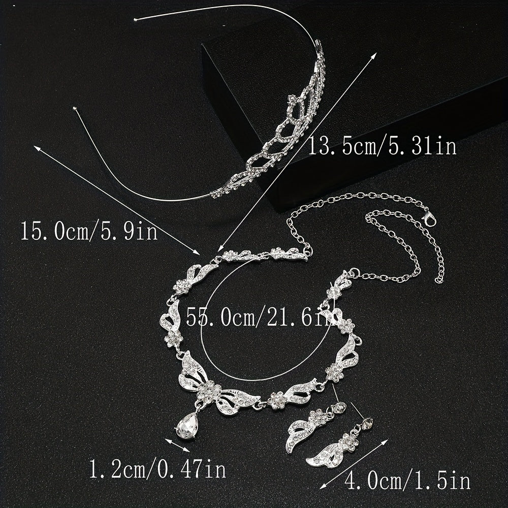 Alloy Rhinestone Headband Necklace Earrings Set Bridal Wedding Hair Accessories