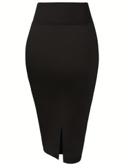 Solid Split Bodycon Skirt High Waist Skirt For Office