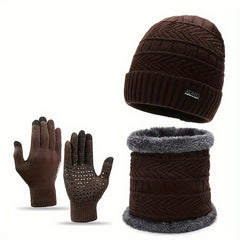 Winter Knitted Hat Scarf Gloves Set Outdoor Warm Coldproof Windproof