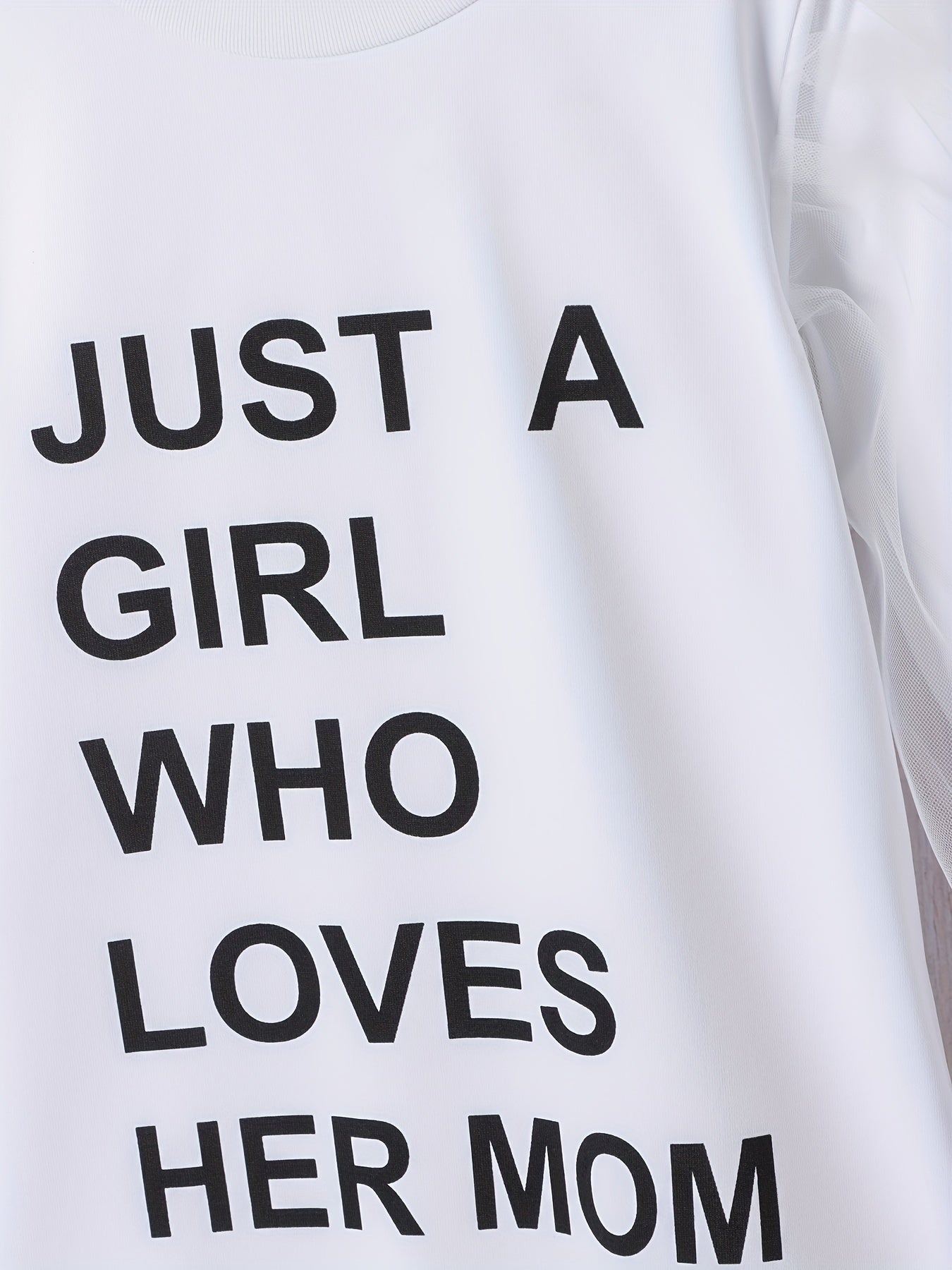 Girls' Letter Print Mesh Long Sleeve Dress - Party Holiday Outing