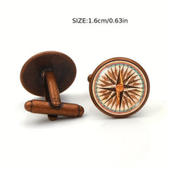 Vintage Compass Cufflinks Tie Clip Set
