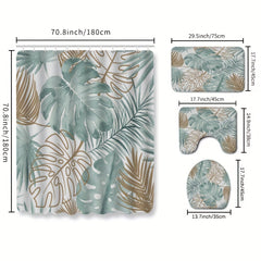 Leaf Pattern Shower Curtain Set with Non Slip Design
