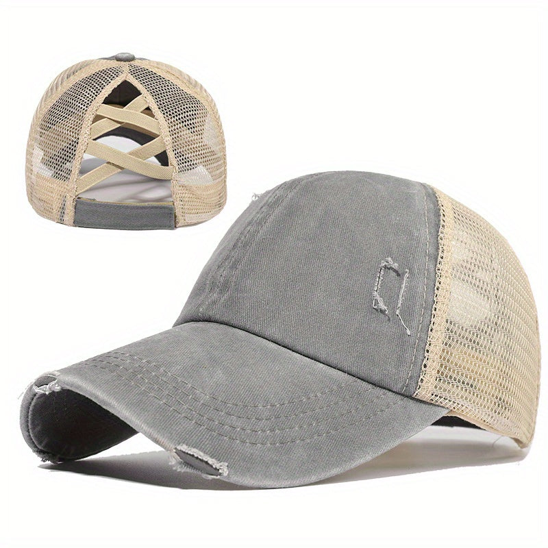 Vintage Baseball Cap Cross Ponytail Outdoor Sports Hat