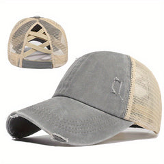 Vintage Baseball Cap Cross Ponytail Outdoor Sports Hat