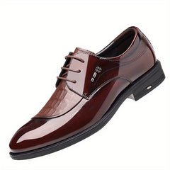 Men's Glossy Derby Shoes With Textured Detail Lace up Front Dress Shoes For Men