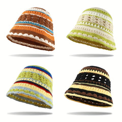 Vintage Crochet Beanie Summer Bucket Hat Classic Hollow Thin Knit Hat