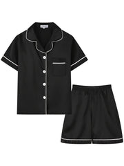 Girls Pajamas Set V Neck Button Short Sleeve Top & Shorts Kids Summer Outfit