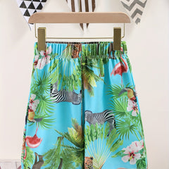 Boys Teen Casual Graphic Print Elastic Waist Shorts for Summer