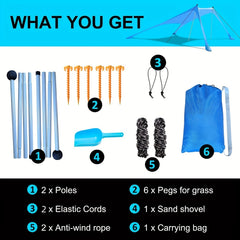 Beach Sun Shade Canopy Tent UPF 50 UV Protection Tent Sun Shelter