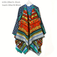 Boho Plaid Jacquard Large Shawl Vintage Warm Cape Scarf