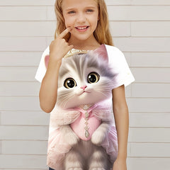 Cat Princess Graphic Short Sleeve T-shirt for Girls