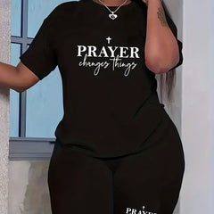 Cross & Slogan Print 2 Piece Set