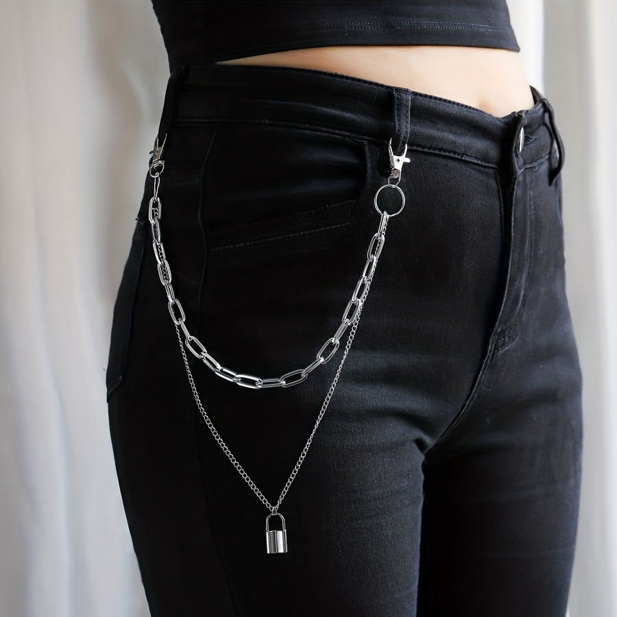 Lock Pendant Pants Chain Two Layers Metal Chain Men's Waist Chain