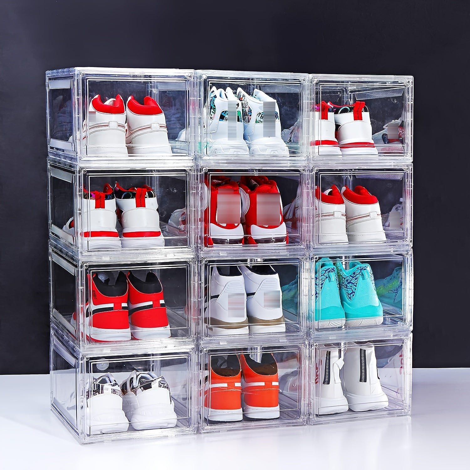 2pcs Transparent Shoe Boxes With Door Stackable Shoe Rack Plastic Organizer