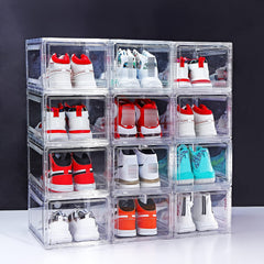 2pcs Transparent Shoe Boxes With Door Stackable Shoe Rack Plastic Organizer