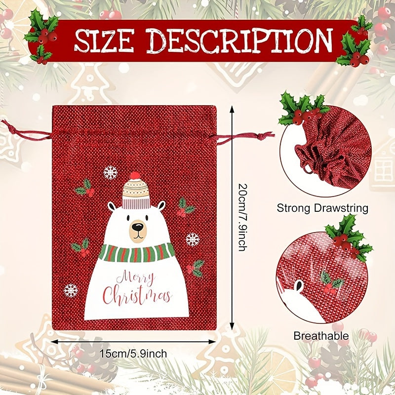 4pcs Burlap Christmas Bags 15 24 X 20 32 Cm Classic Style