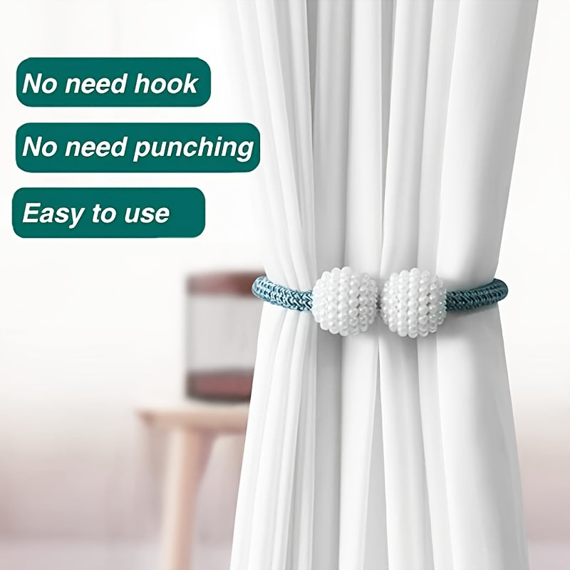 2pcs Faux Pearl Curtain Tiebacks for Blackout & Sheer Windows