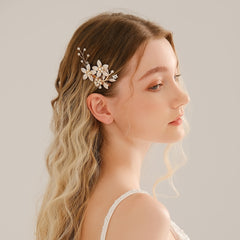 Bridal Flower Hair Clip Faux Pearl Wedding Hairpin Headpiece
