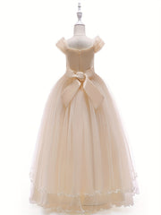 Girls Puffy Princess Dress Sequin Bead Flowers Embroidery Mesh Tutu