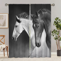 3D Horse Printed Window Curtains Rod Pocket Top
