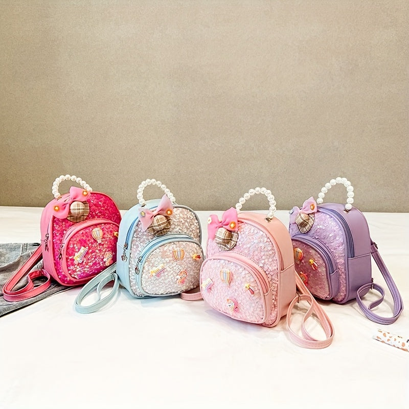Girls' Faux Pearl Bowknot Sequin Backpack