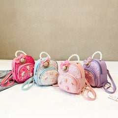 Girls' Faux Pearl Bowknot Sequin Backpack