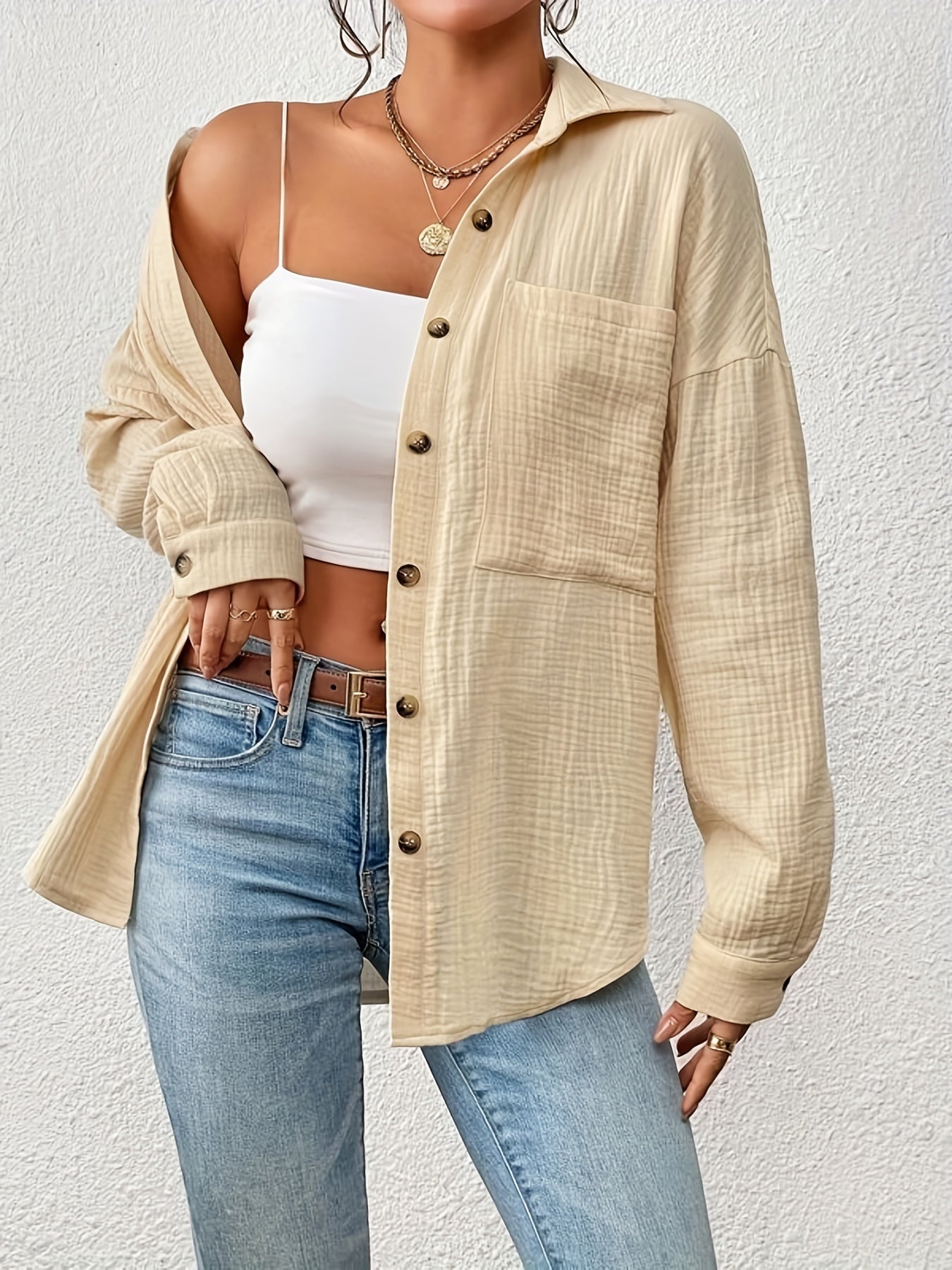 Button Up Collar Shirt Top