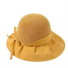 Bowknot Ponytail Sun Hat Wide Brim Breathable Bucket Hat Adjustable
