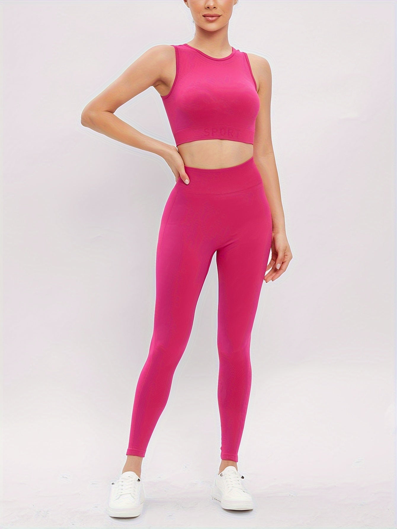 2pcs Yoga Set Beauty Back Cropped Tops & Slim Leggings Women's Activewear