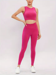 2pcs Yoga Set Beauty Back Cropped Tops & Slim Leggings Women's Activewear