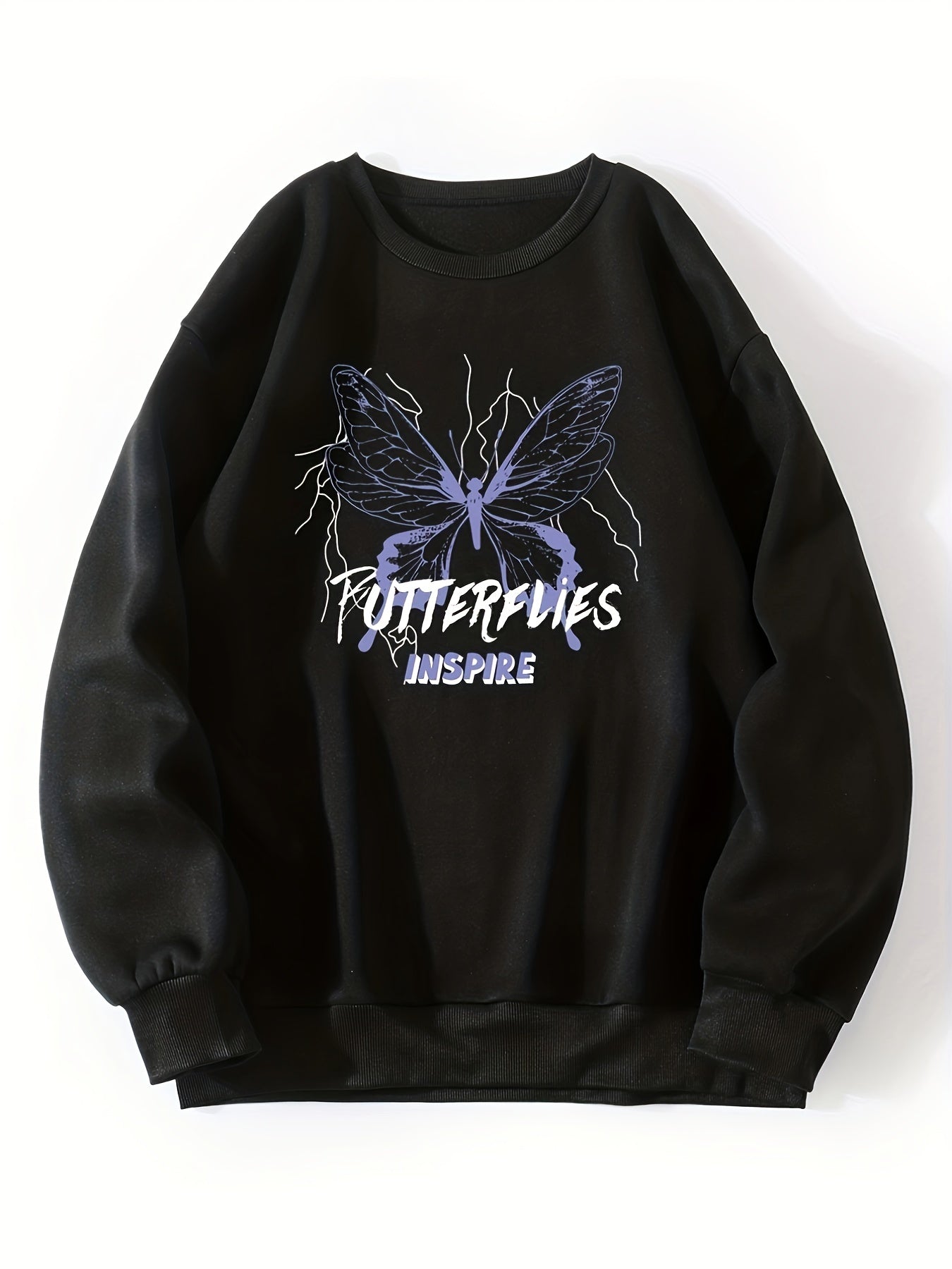 Butterfly Print Crew Neck Sweatshirt for Women