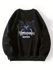 Butterfly Print Crew Neck Sweatshirt for Women
