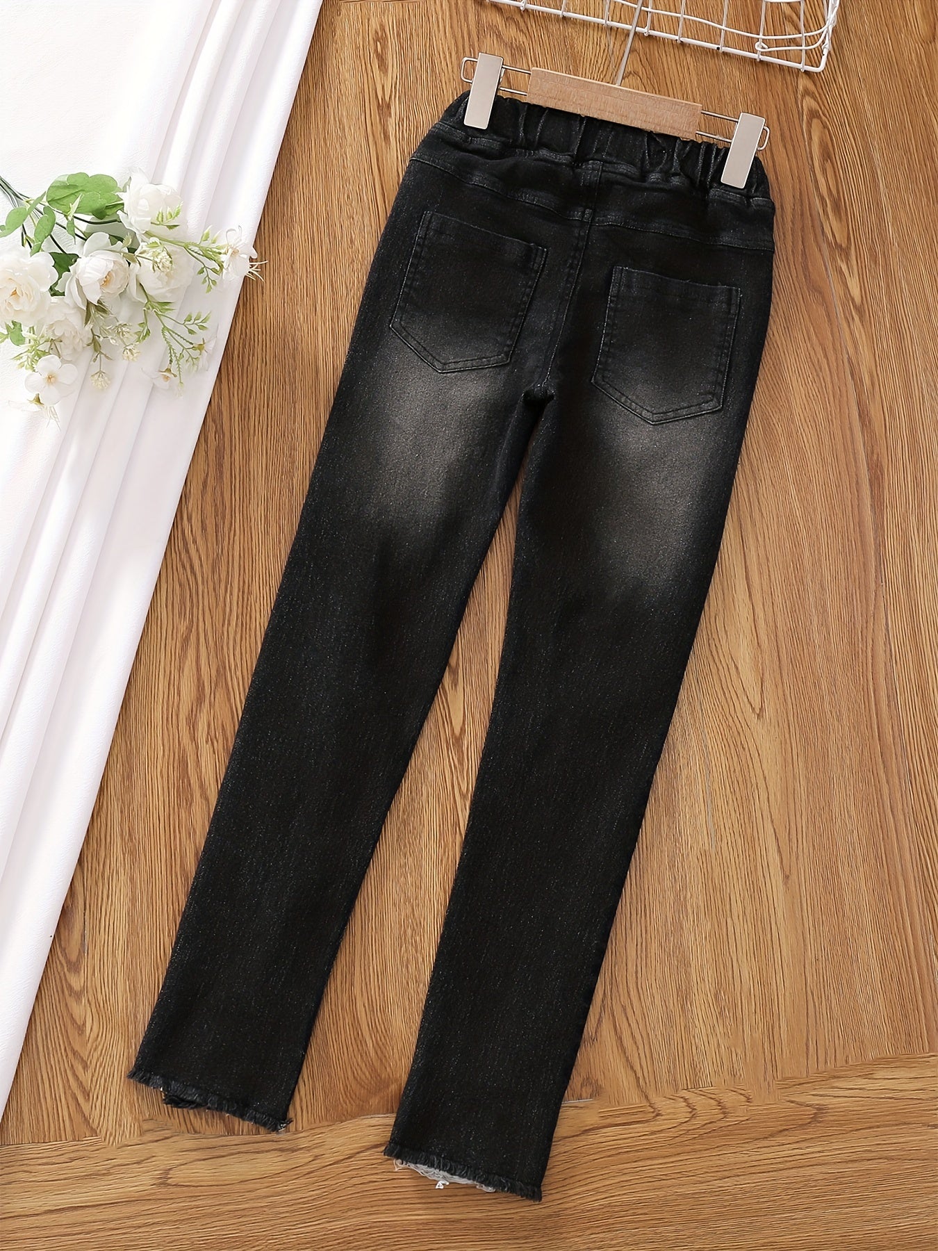 Girls Ultra Skinny Stretchy Jeans Teens Ripped Trousers