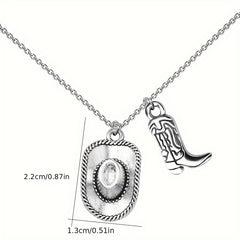 Denim Cowboy Hat Boots Retro Farm Necklace Party Jewelry Gift