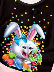 Bunny Graphic Short Sleeve T-shirt for Girls - Easter Summer Clothes