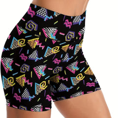 Geometric Pattern Yoga Shorts High Waist Sports Shorts