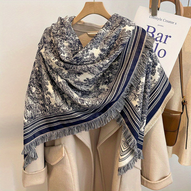 Reversible Tassel Shawl Warm Scarf Cashmere Thick Wrap for Women