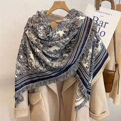 Reversible Tassel Shawl Warm Scarf Cashmere Thick Wrap for Women
