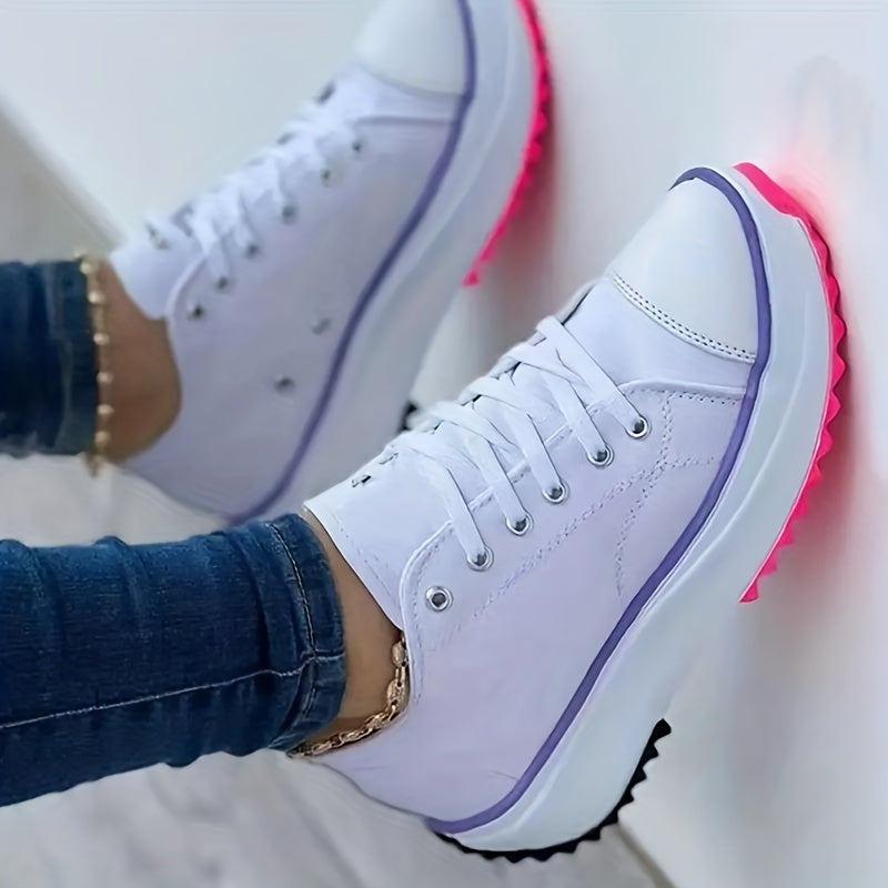 Women's Chunky Canvas Shoes Non Slip Lace Up Casual Sneakers Thick Sole