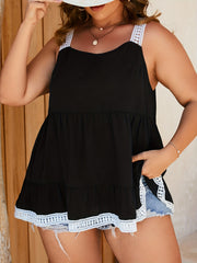 Colorblock Lace Trim Square Neck Smock Tank Top