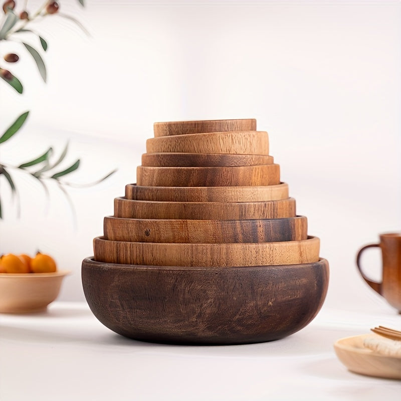Solid Wood Salad Bowl Outdoor Camping Dining Utensils