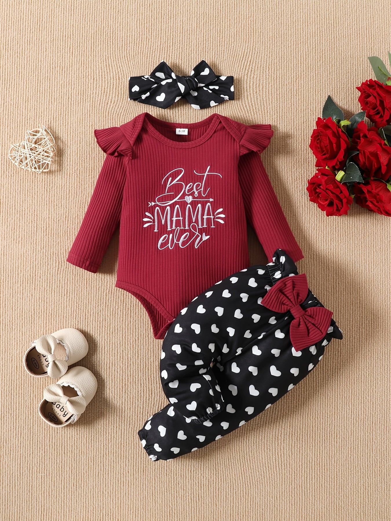 Baby Girls Heart Pattern Bodysuit Romper Outfit Set