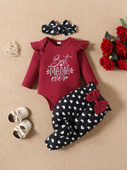 Baby Girls Heart Pattern Bodysuit Romper Outfit Set