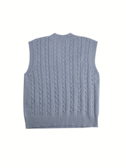 Casual Sweater Vest Women's Solid Cable V Neck Knit Vest