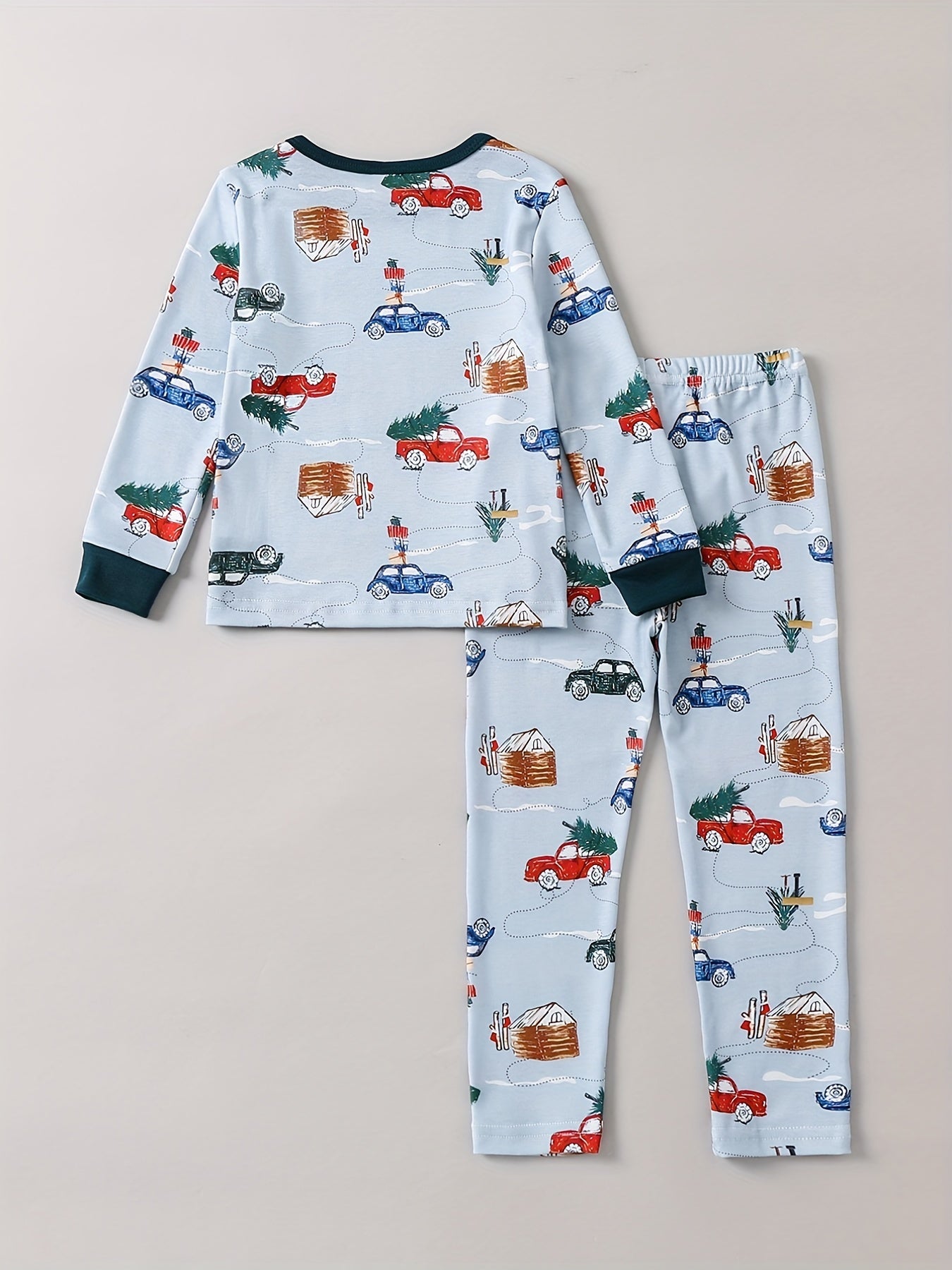 Christmas Tree & Car Print Pajama Set for Kids