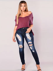 Ripped Washed Button Fly Skinny Jeans